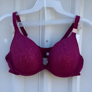 NWT Cacique Boost Plunge Fuchsia Lace Underwire Bra